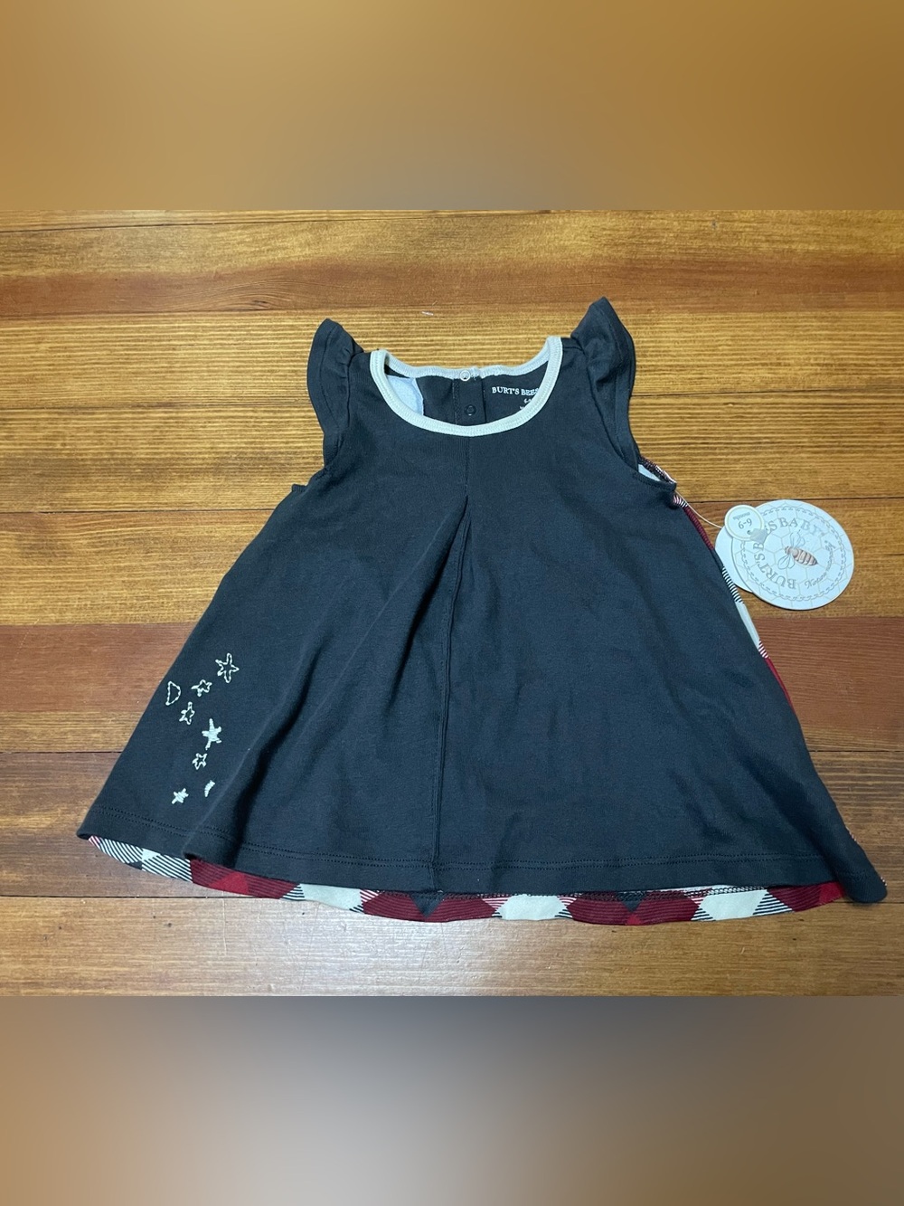 Burt's Bees Baby Gray & Plaid Star-Accent Swing Dress Size 6-9 Months